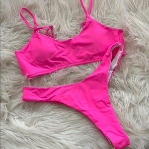 NEW- Neon pink two piecd thong bathing suit